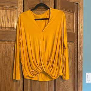 EUC A New Day Mustard Yellow Faux Wrap Top